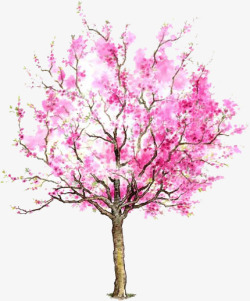 手绘粉色大树装饰素材