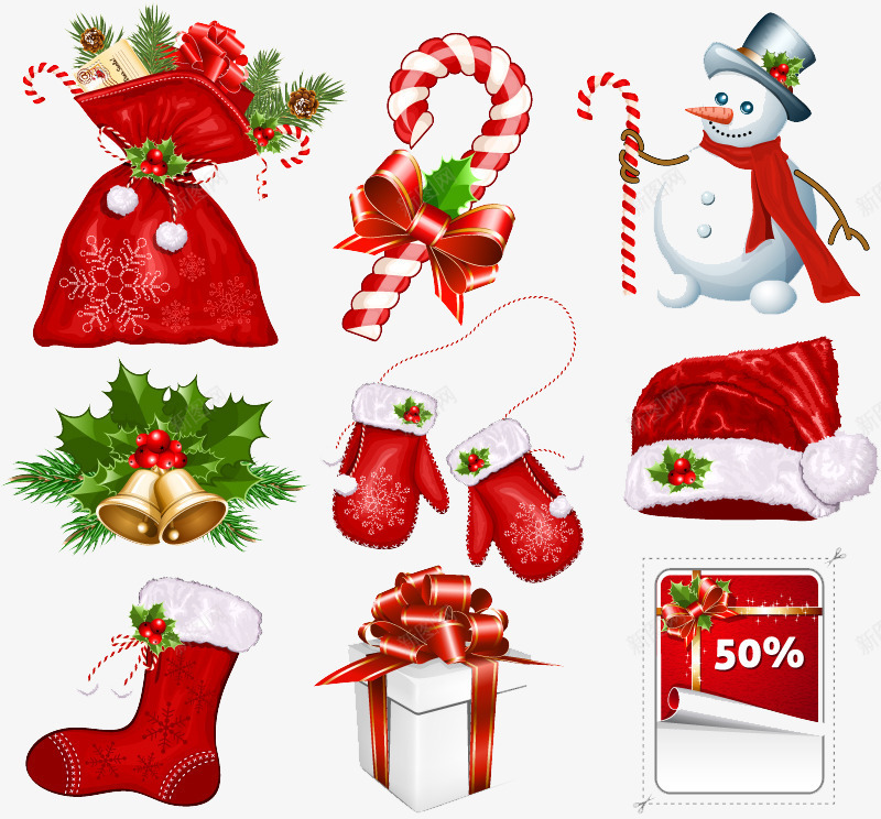 9款红色圣诞图标png_新图网 https://ixintu.com 圣诞 圣诞矢量 圣诞素材 圣诞袜 拐杖糖 雪人