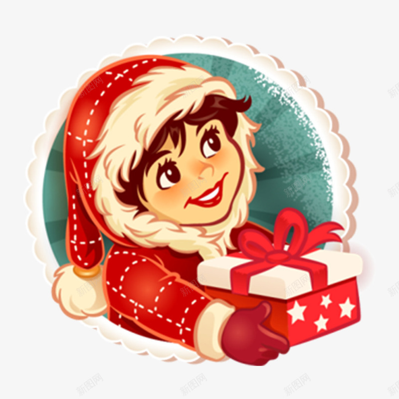 圣诞小女孩圆形头像图标png_新图网 https://ixintu.com 人 卡通 圣诞 手绘