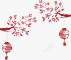 红色水彩手绘中国风灯笼素材