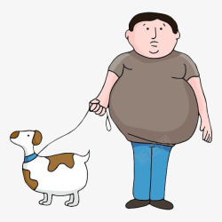 男人大肚腩卡通大肚腩的男人牵着小狗高清图片