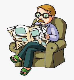 读报纸的女士卡通沙发上的男人高清图片