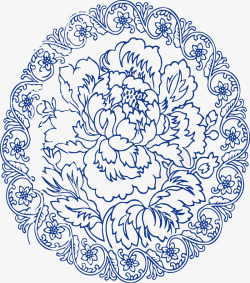 蓝色牡丹花卉花纹图案素材