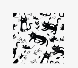 黑白色猫咪黑白卡通猫咪花纹矢量图高清图片