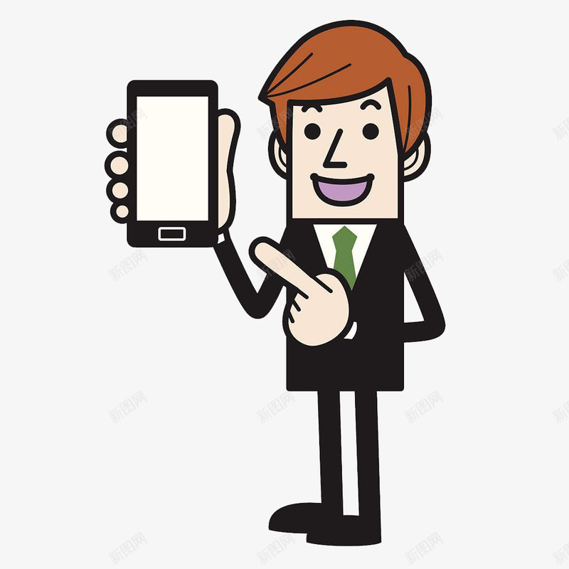 拿着手机售卖的卡通男士png免抠素材_新图网 https://ixintu.com 卡通 卡通人物 卡通男士 售卖手机 手握手机 手机 手绘 拿着手机的卡通人物
