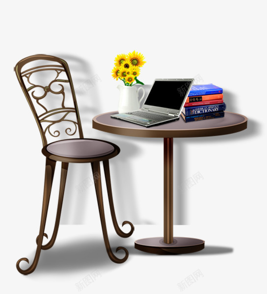桌子椅子电脑书本和花psd免抠素材_新图网 https://ixintu.com 书本 桌子 桌子电脑 电脑 电脑椅子