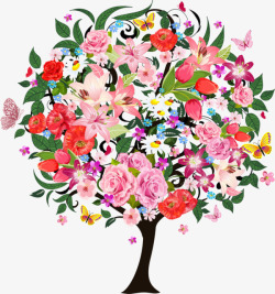 拼接大树手绘花朵拼接组成的大树高清图片