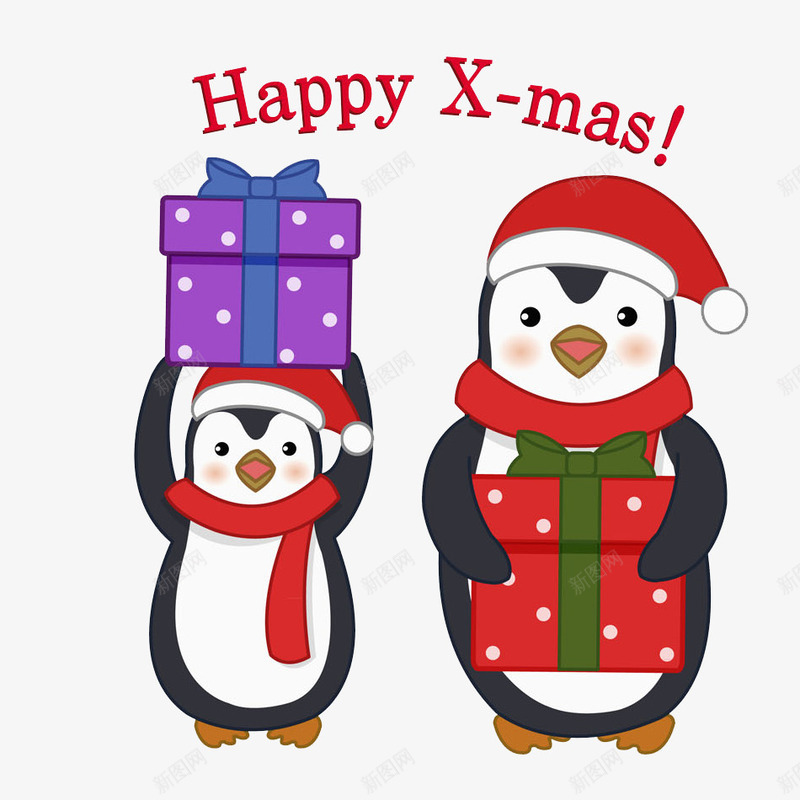 卡通高兴地企鹅图png免抠素材_新图网 https://ixintu.com 卡通 可爱的 小企鹅 礼物 红围巾 英文字 高兴地