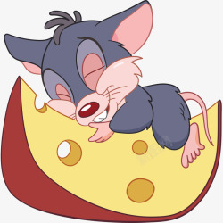 创意奶酪抱着奶酪睡着的老鼠矢量图高清图片