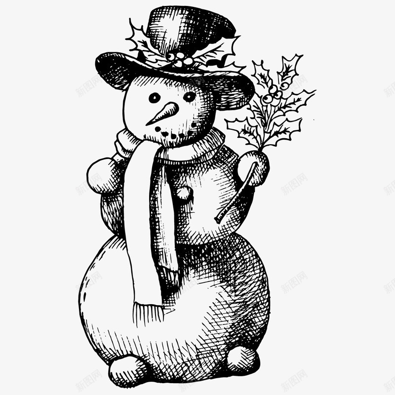 素描圣诞节元素png免抠素材_新图网 https://ixintu.com 圣诞节 圣诞装饰 插画 素描 装饰物品 雪人