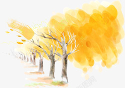 手绘黄色秋季大树素材