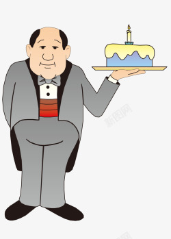 男服务人员拿着蛋糕的卡通男服务人员高清图片