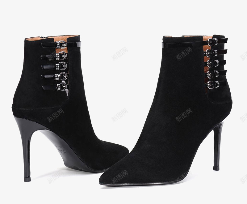 女士高跟鞋png免抠素材_新图网 https://ixintu.com 产品实物 短靴 绒面 羊皮 高跟鞋 黑色