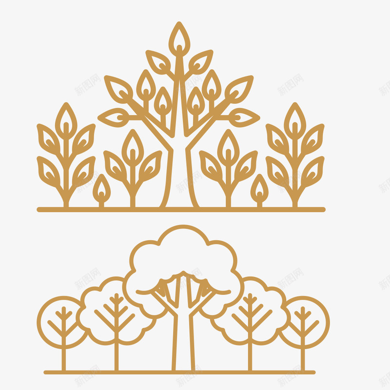 两种不同大树的图案psd免抠素材_新图网 https://ixintu.com 两种 叶子 形状 条例清楚 树