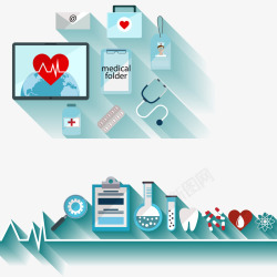 蓝绿色科技平面元素的医疗保健服务高清图片