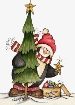 圣诞企鹅圣诞树与圣诞礼物素材
