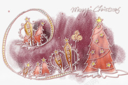 手绘圣诞房子和圣诞树素材