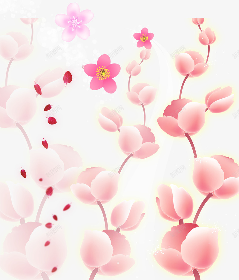 装饰花朵漂浮花瓣psd免抠素材_新图网 https://ixintu.com 免费png素材 女性海报设计 漂浮素材 粉色花朵