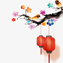 红梅灯笼新年春节喜庆素材