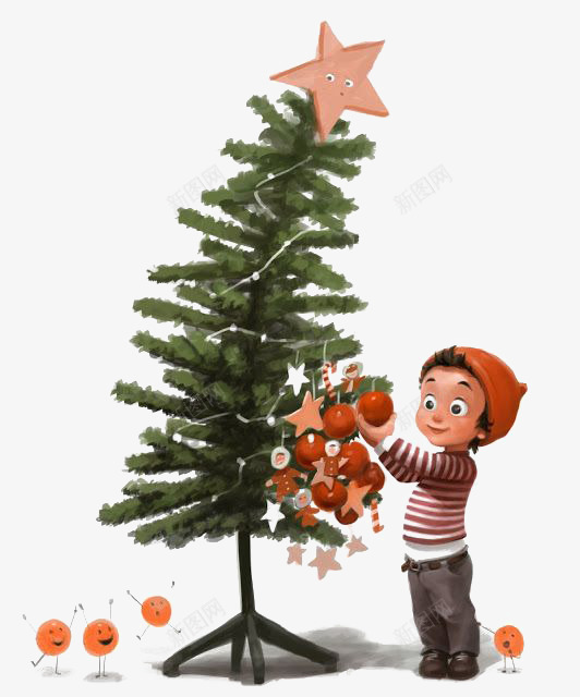 装饰圣诞树png免抠素材_新图网 https://ixintu.com 动物 卡通 圣诞树 圣诞节 小男孩 手绘 插画