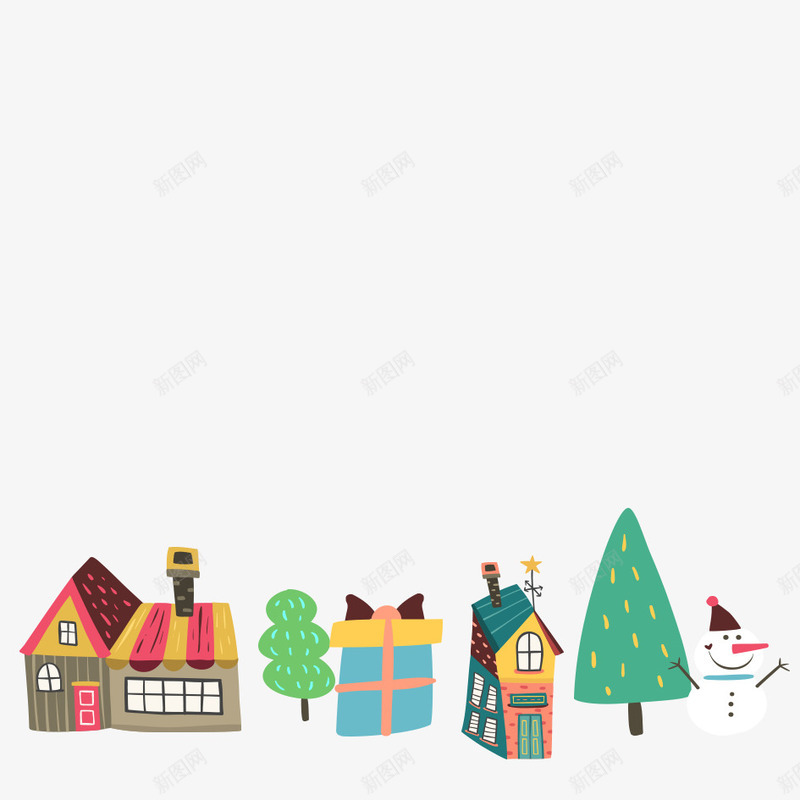 卡通小房子png免抠素材_新图网 https://ixintu.com 卡通 可爱雪人 小房子 房屋 手绘 植物 装饰 雪人