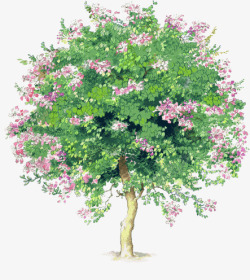 手绘粉色花朵大树素材