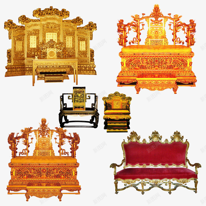 金色椅子png免抠素材_新图网 https://ixintu.com 古董 坐位 坐席 实物 座位 沙发 金色 龙椅