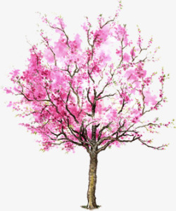 粉色墨迹大树装饰素材