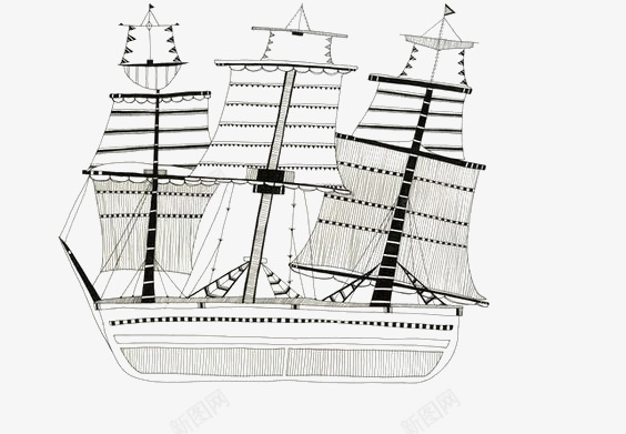 卡通帆船png免抠素材_新图网 https://ixintu.com 卡通 复古 手绘 木质 航海 船