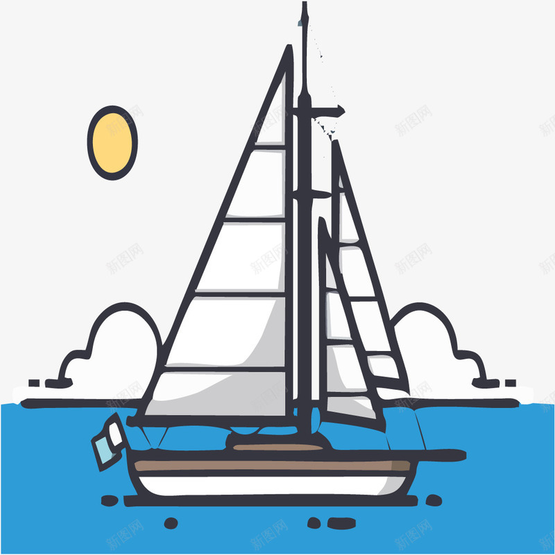 帆船与海面png免抠素材_新图网 https://ixintu.com 太阳 帆船 帆船png 海面