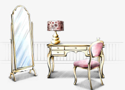 立体镜水墨女生卧室家具背景高清图片