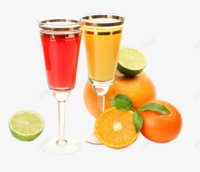 美味鲜果汁png免抠素材_新图网 https://ixintu.com 柑甜西瓜汁 柠檬 绿叶 香橙 香浓橙汁