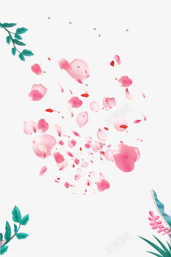 浪漫漂浮粉色花瓣装饰素材
