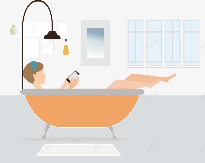 一个在浴缸里玩手机的女士矢量图eps免抠素材_新图网 https://ixintu.com 一个女士 洗澡 洗澡玩手机 浴缸 浴缸PNG 玩手机PNG 矢量浴缸 矢量图