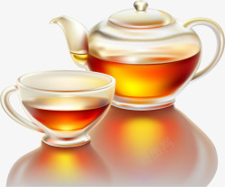 东方树叶红茶逼真茶壶茶杯矢量图高清图片