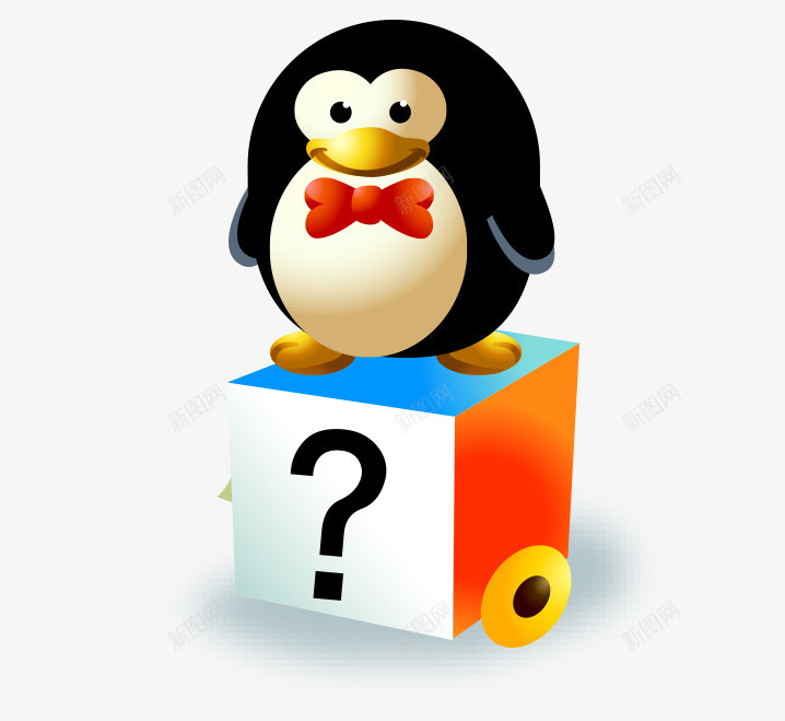卡通手绘可爱戴领结企鹅箱子png免抠素材_新图网 https://ixintu.com 卡通的动物 可爱的企鹅 戴领结的企鹅 手绘的企鹅