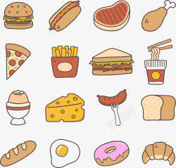 面包和热狗手绘卡通快餐高清图片