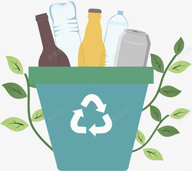 环保垃圾桶png免抠素材_新图网 https://ixintu.com 卡通 垃圾 垃圾桶 手绘 水彩 环保 瓶子 绿色