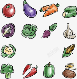黄瓜红辣椒手绘水彩蔬菜矢量图高清图片