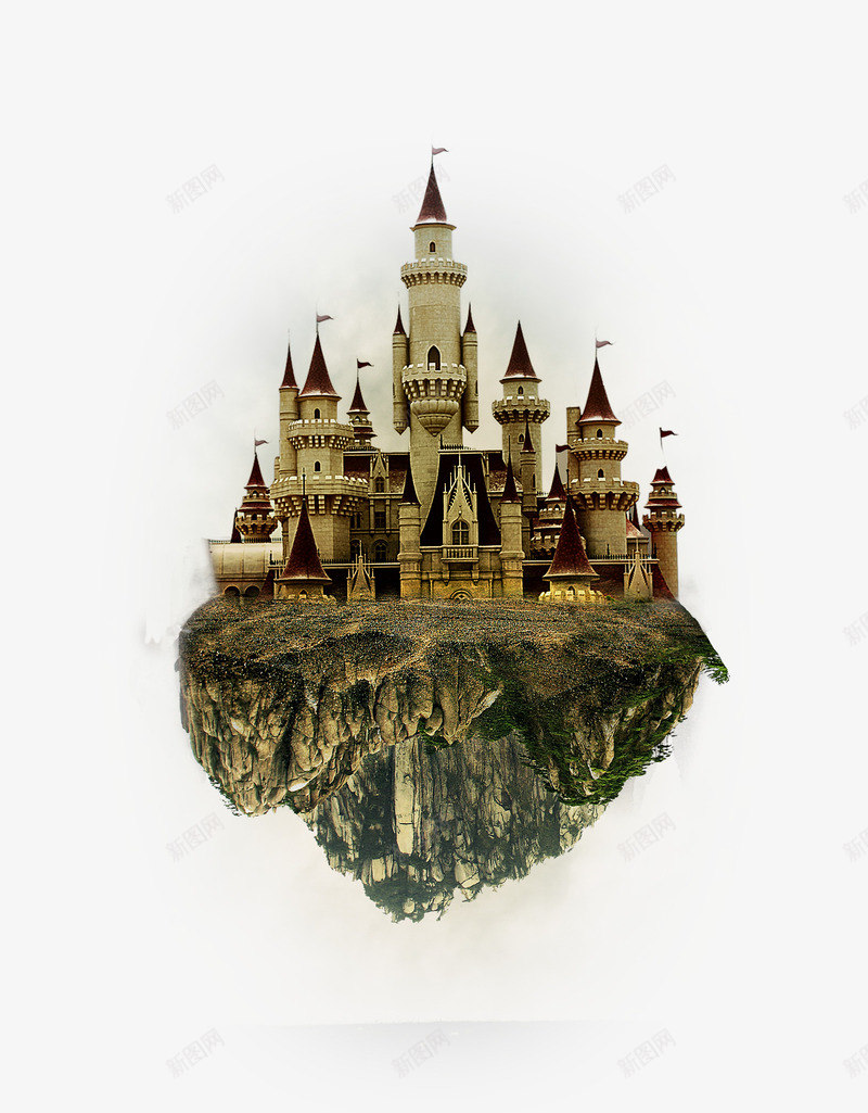 漂浮城堡png免抠素材_新图网 https://ixintu.com 古堡 圆锥体屋顶 城堡 复古 悬浮的城堡 梦幻 梦幻古堡风景 欧洲 欧洲古堡 漂浮 灰色天空 白云 石山