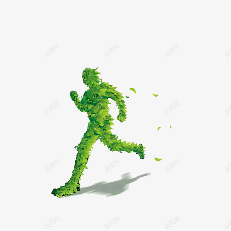 绿色小人png免抠素材_新图网 https://ixintu.com 树叶 环保 绿色小人 跑步