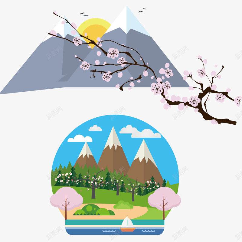 富士山景色png免抠素材_新图网 https://ixintu.com 出行 宣传 富士山 旅游 海报 风景