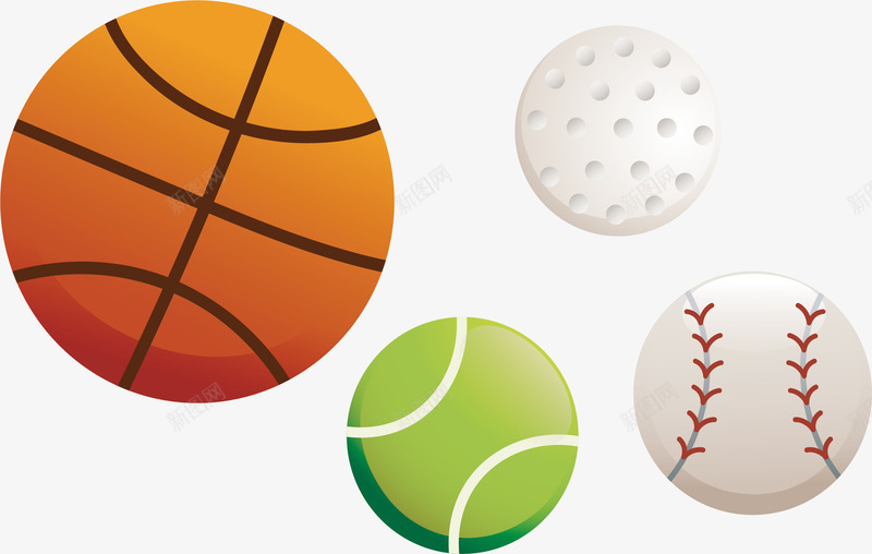 四种球类运动png免抠素材_新图网 https://ixintu.com 垒球 矢量素材 篮球 网球 运动球类