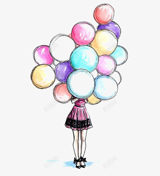 卡通气球png免抠素材_新图网 https://ixintu.com 女孩 女生 彩色气球 水彩气球 街拍女生