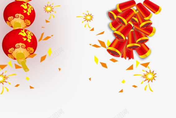 灯笼和鞭炮png免抠素材_新图网 https://ixintu.com 新年 春节 春节元素 灯笼 炮竹 红色 鞭炮