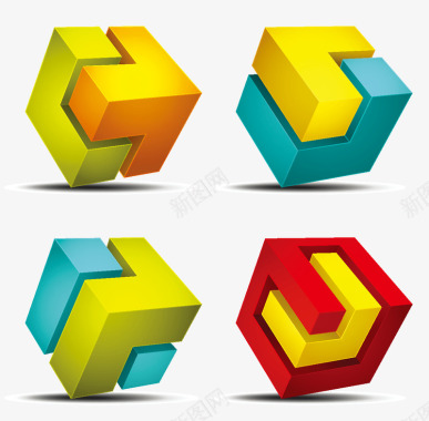彩色3D几何方块图形图标图标
