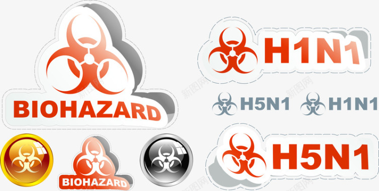 HN1病毒标志贴纸图标图标