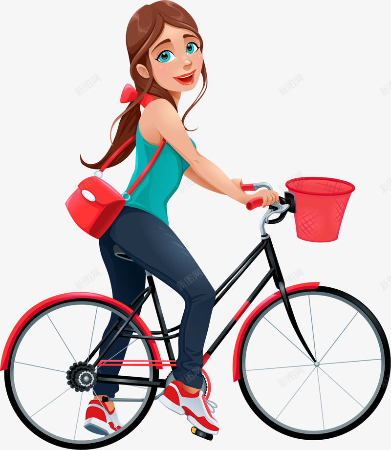 年轻女生骑车png免抠素材_新图网 https://ixintu.com 低碳环保 共享单车 年轻女生 绿色出行 自行车 骑自行车 骑行者 骑车