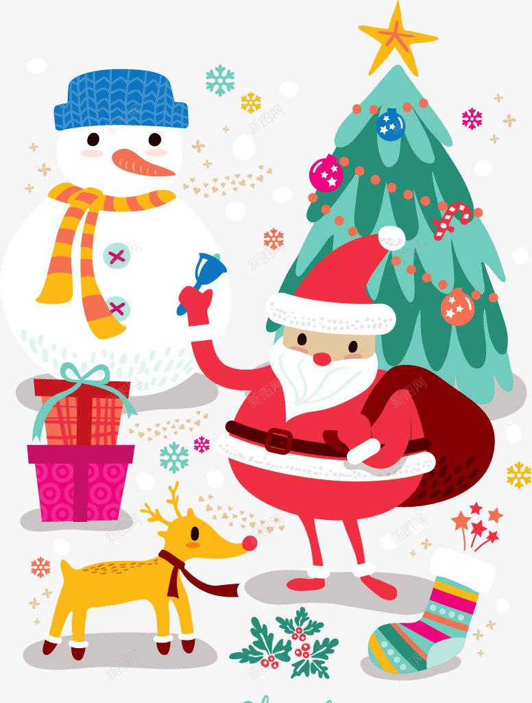 可爱圣诞节场景png免抠素材_新图网 https://ixintu.com 免扣png 免费png 冬日插画 圣诞老人 圣诞节插画 礼盒 袜子 雪人 驯鹿