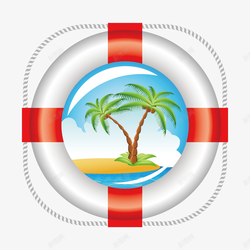 游泳圈和椰子树png免抠素材_新图网 https://ixintu.com 卡通椰子树 海滩 游泳圈